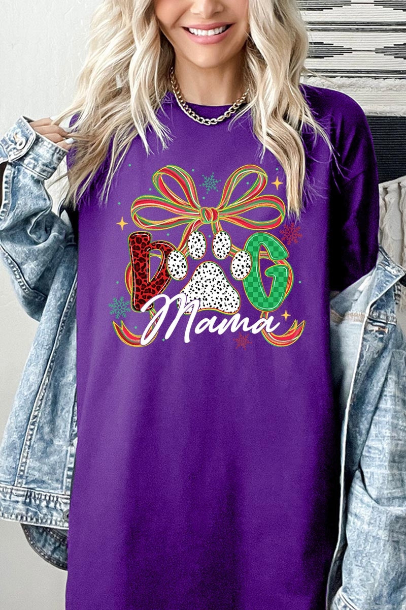 5000-E3194 Dog Mama Christmas Paw Graphic Heavy Cotton Tee $9