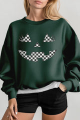 UL180P-E3149 Checker Pumpkin Face Graphic Plus Sweatshirt $25