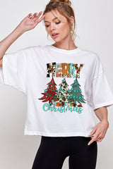 CTS-E3200 Merry Christmas Trees Graphic Relaxed Crop Top $11
