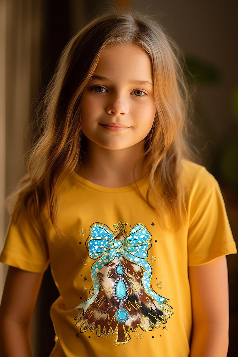 US3001Y-E3184Z Turquoise Christmas Tree Kids Graphic Tee $11