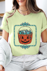 US3001-E3140 Halloween turquoise pumpkin Graphic Tee $12.5