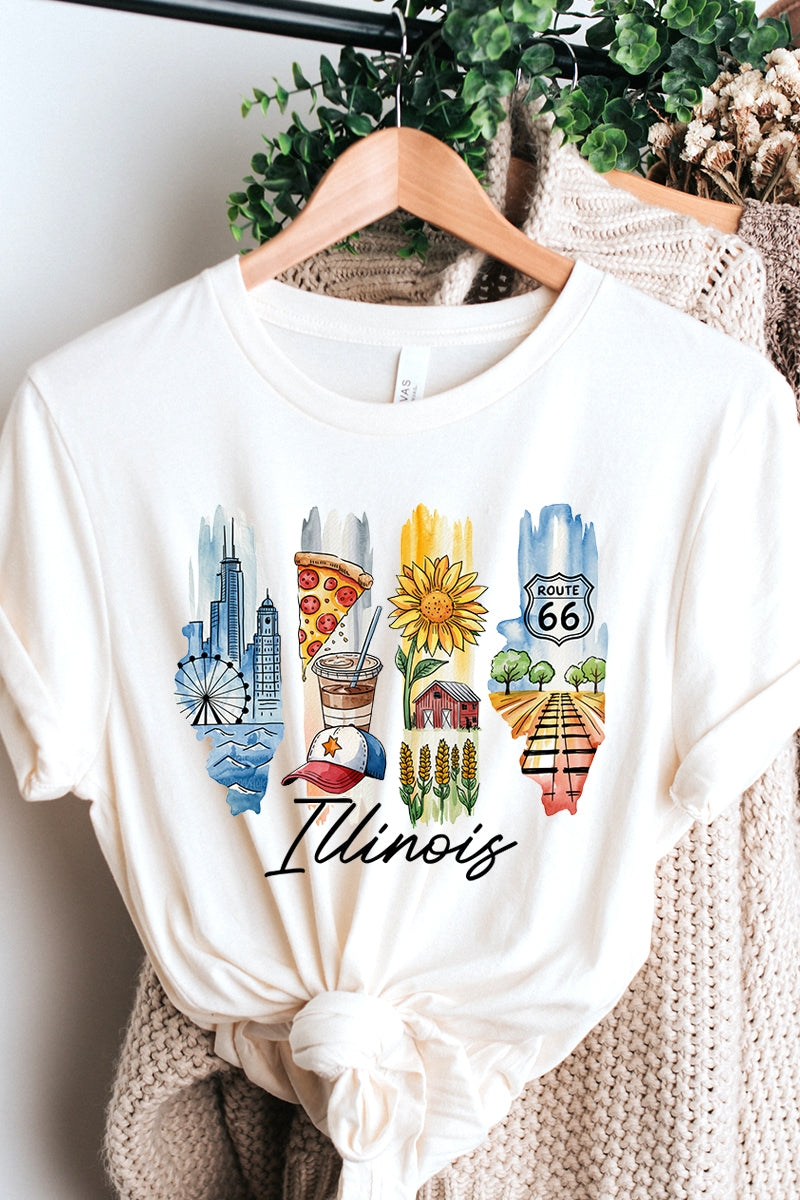 US3001P-E3061IL Illinois State Brushstroke Graphic Plus Tee $16