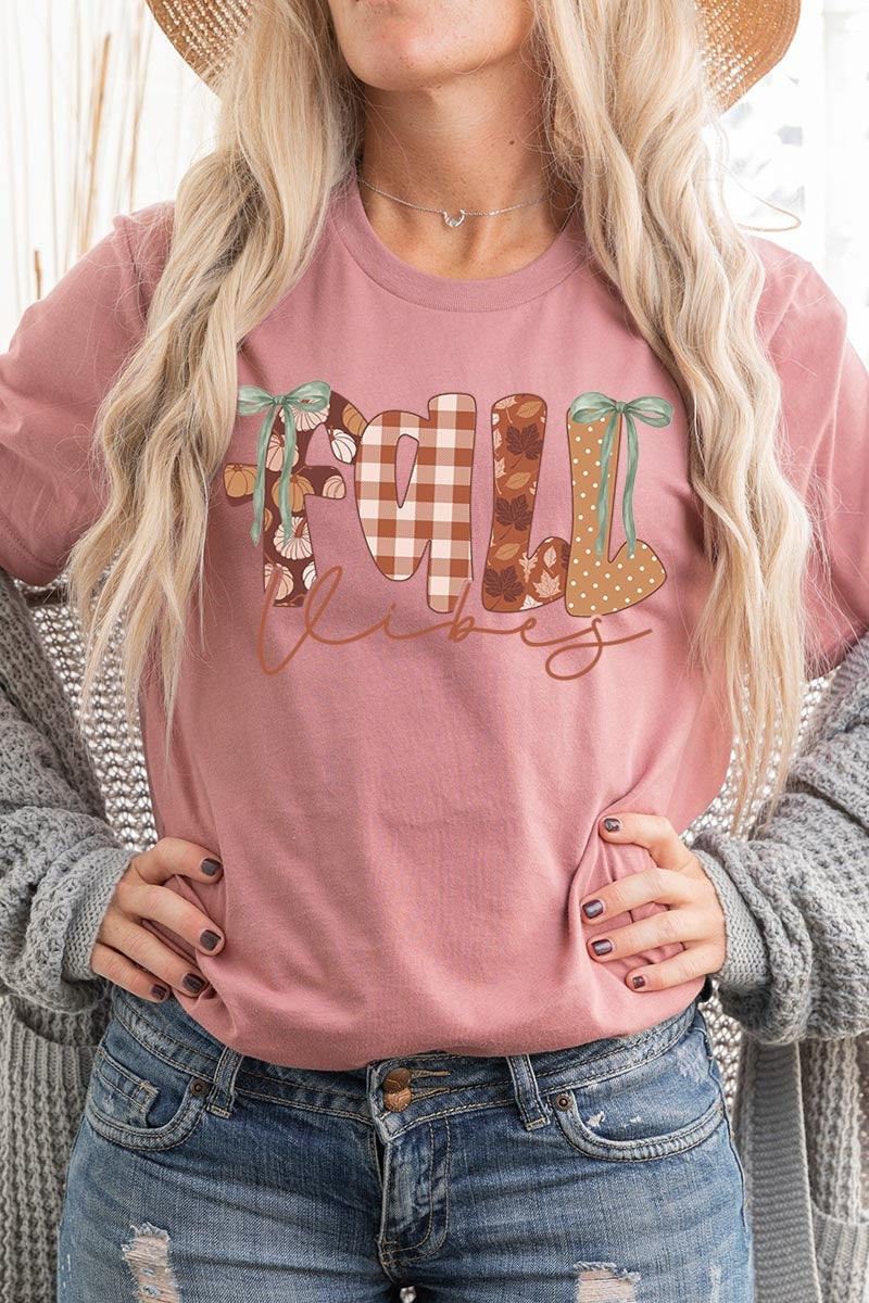 US3001P-E3071 Fall Vibes Rustic Script Graphic Plus Tee $16