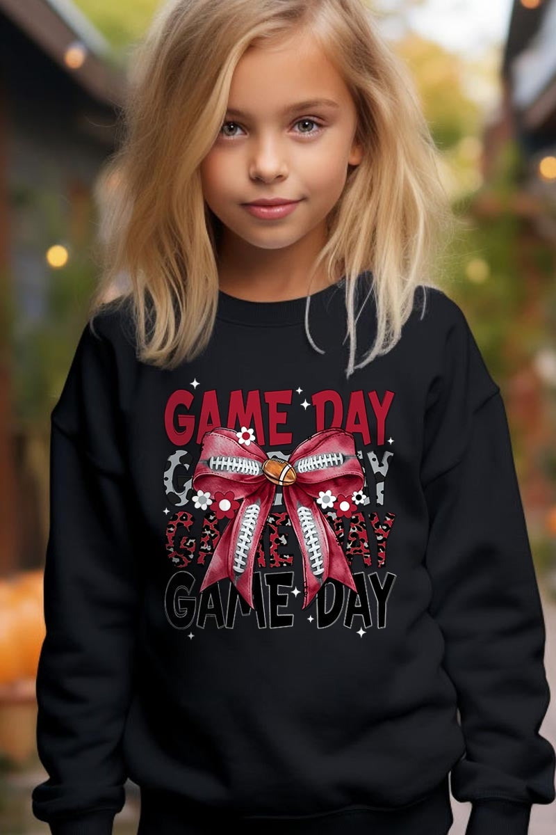 UL180B-E3093Z Red Silver Football Game Day Bow Kids Sweatshirt $20