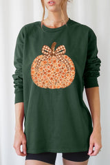 UL240P-E3135 Floral Fall Pumpkin Graphic Plus Long Sleeve Tee $17