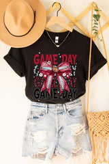 US3001P-E3093 Red Silver Football Game Day Bow Graphic Plus Tee $16