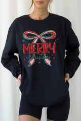 UL240-E3197 Merry Christmas Bow Graphic Long Sleeve Tee $13.75