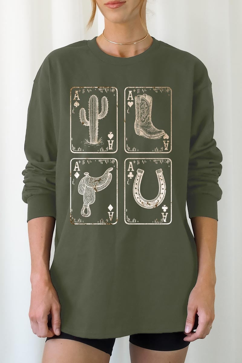 UL240-E3094 Western Cowgirl Card Graphic Long Sleeve Tee $13.75