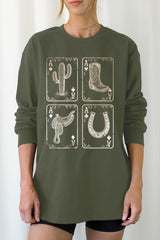 UL240-E3094 Western Cowgirl Card Graphic Long Sleeve Tee $13.75