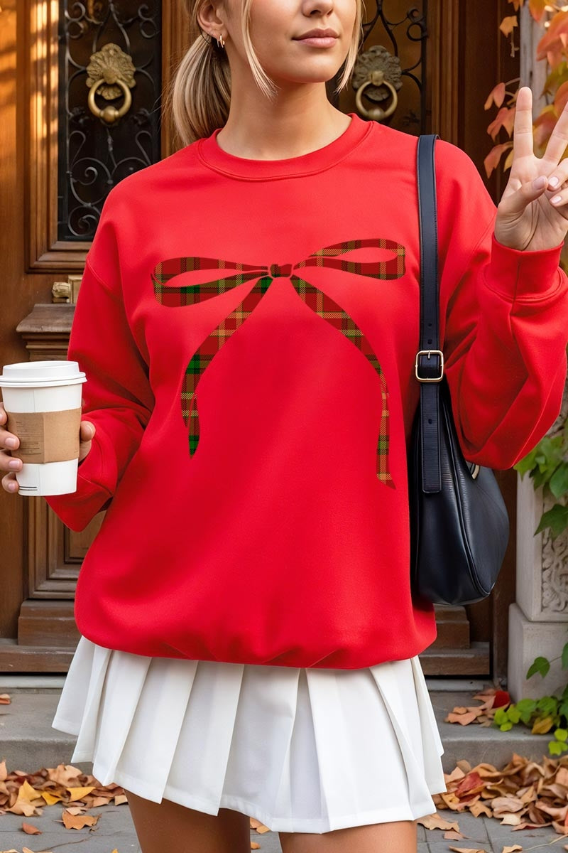 UL180-E3211 Red Bow Christmas Graphic Sweatshirt $20