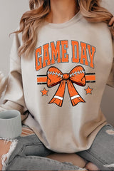 UL180-E3064 Orange Game Day Football Bow Graphic Sweatshirt $20