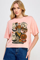 CTS-E3107 Spooky Western Skeleton Graphic Relaxed Crop Top $11