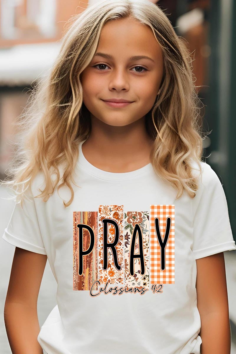 US3001Y-E3166Z Pray Fall Christian Kids Graphic Tee $11