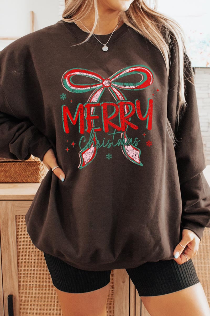 UL180P-E3197 Merry Christmas Bow Graphic Plus Sweatshirt $25