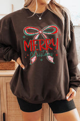 UL180-E3197 Merry Christmas Bow Graphic Sweatshirt $20