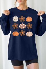 UL240P-E3117 Pumpkins & Flowers Fall Plus Long Sleeve Tee $17