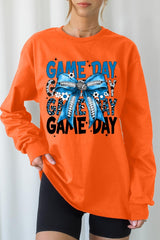UL240P-E3089 Blue Silver Football Bow Plus Long Sleeve Tee $17