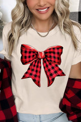 US3001-E3198 Red Buffalo Plaid Bow Graphic Tee $12.5