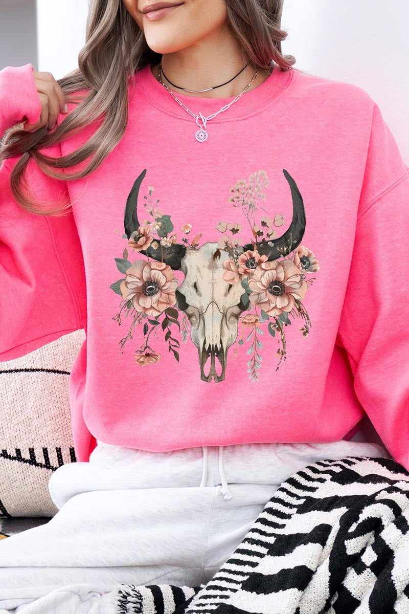 UL180-E3113 Western Skull Floral Graphic Sweatshirt $20