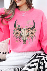 UL180-E3113 Western Skull Floral Graphic Sweatshirt $20