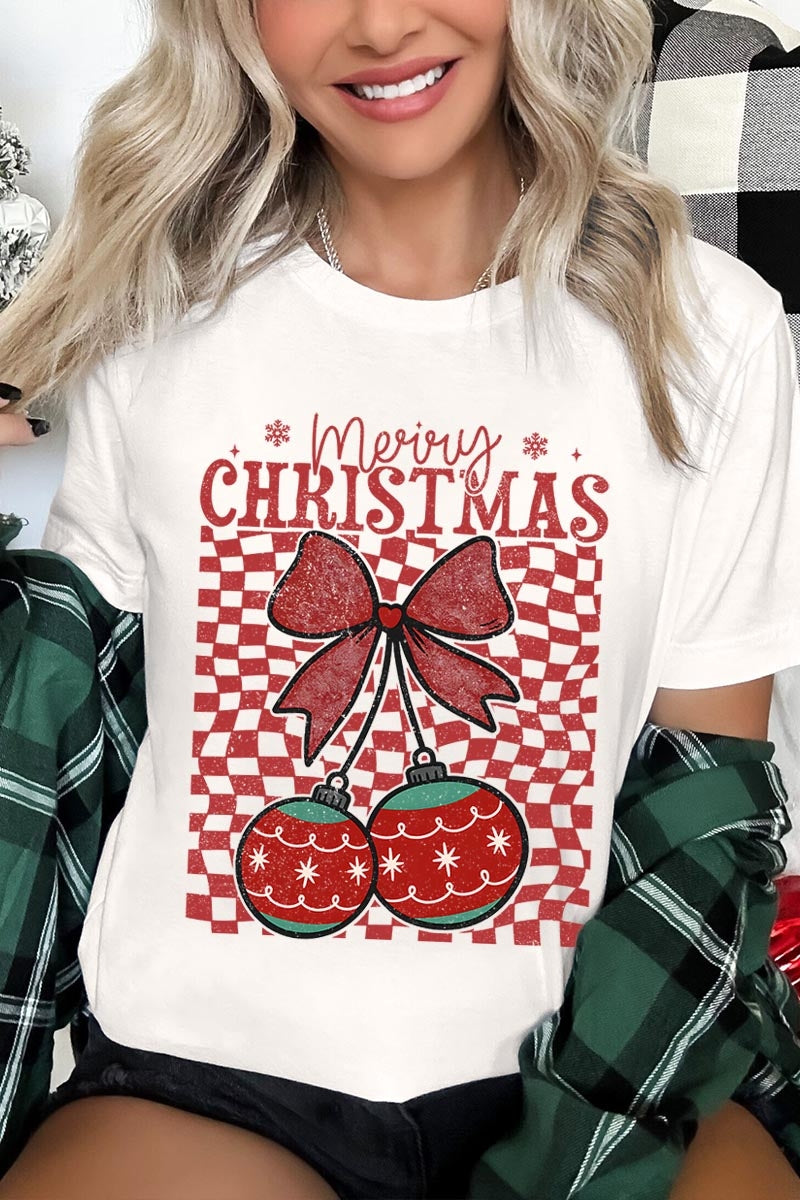 US3001P-E3196 Cherry Ornament Christmas Graphic Plus Tee $16