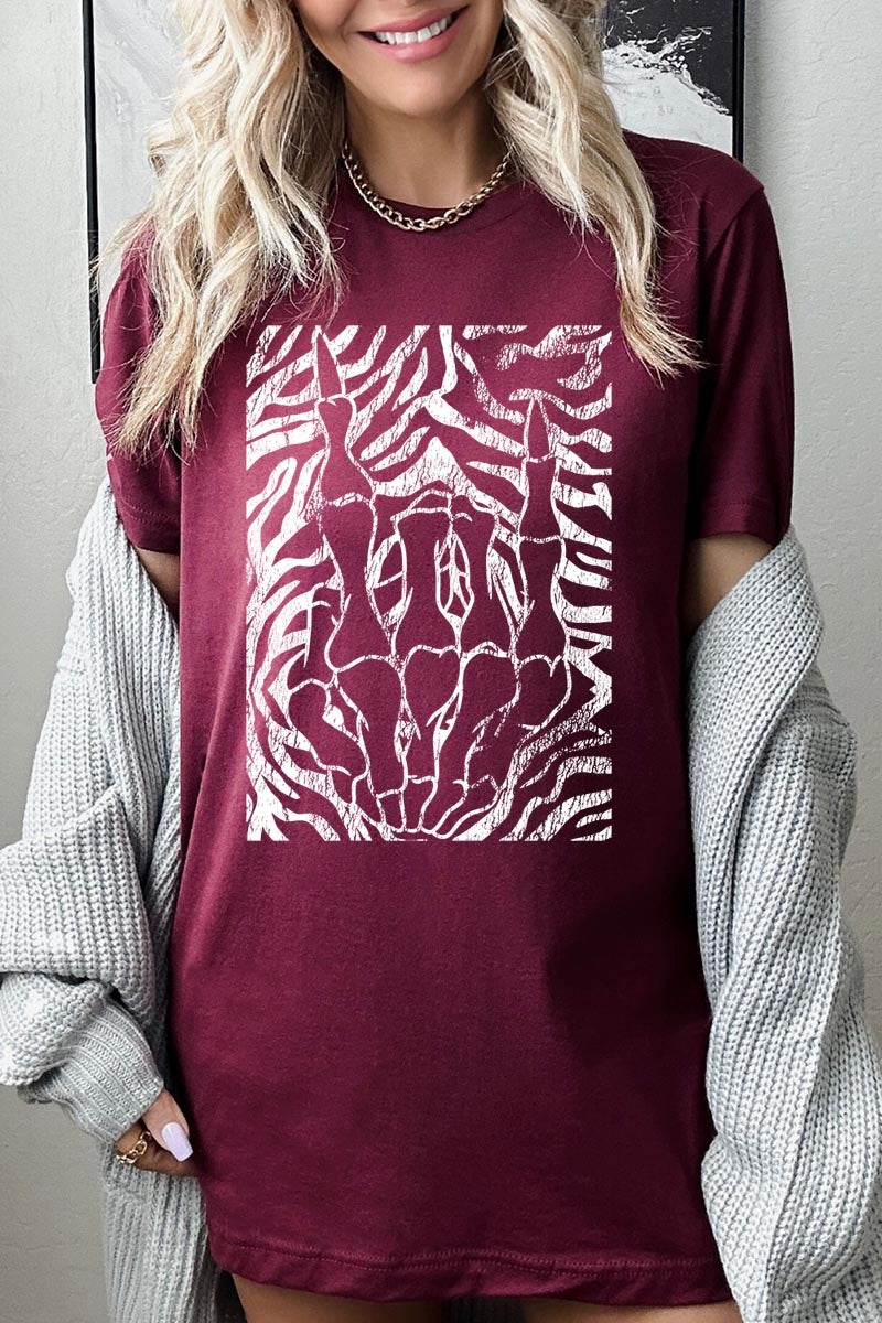 US3001-E3177 Skeleton Hands Zebra Graphic Tee $12.5