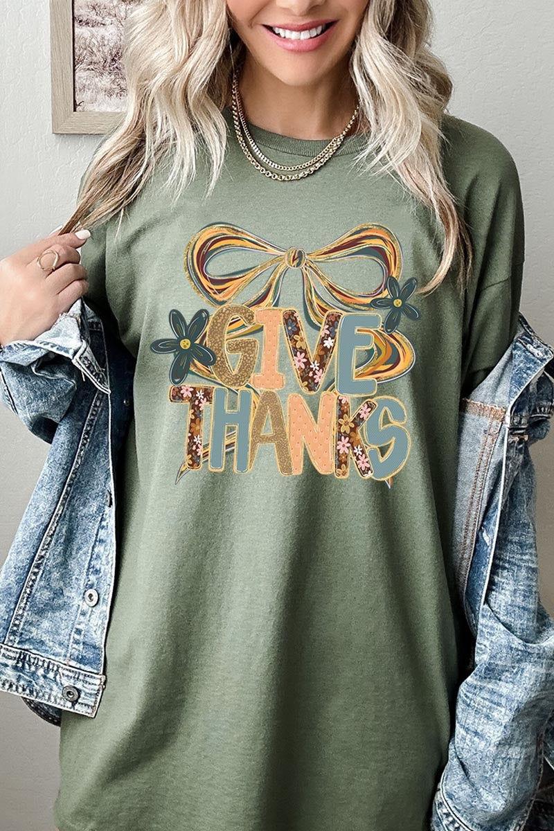 5000-E3154 Give Thanks Bow Graphic Heavy Cotton Tee $9