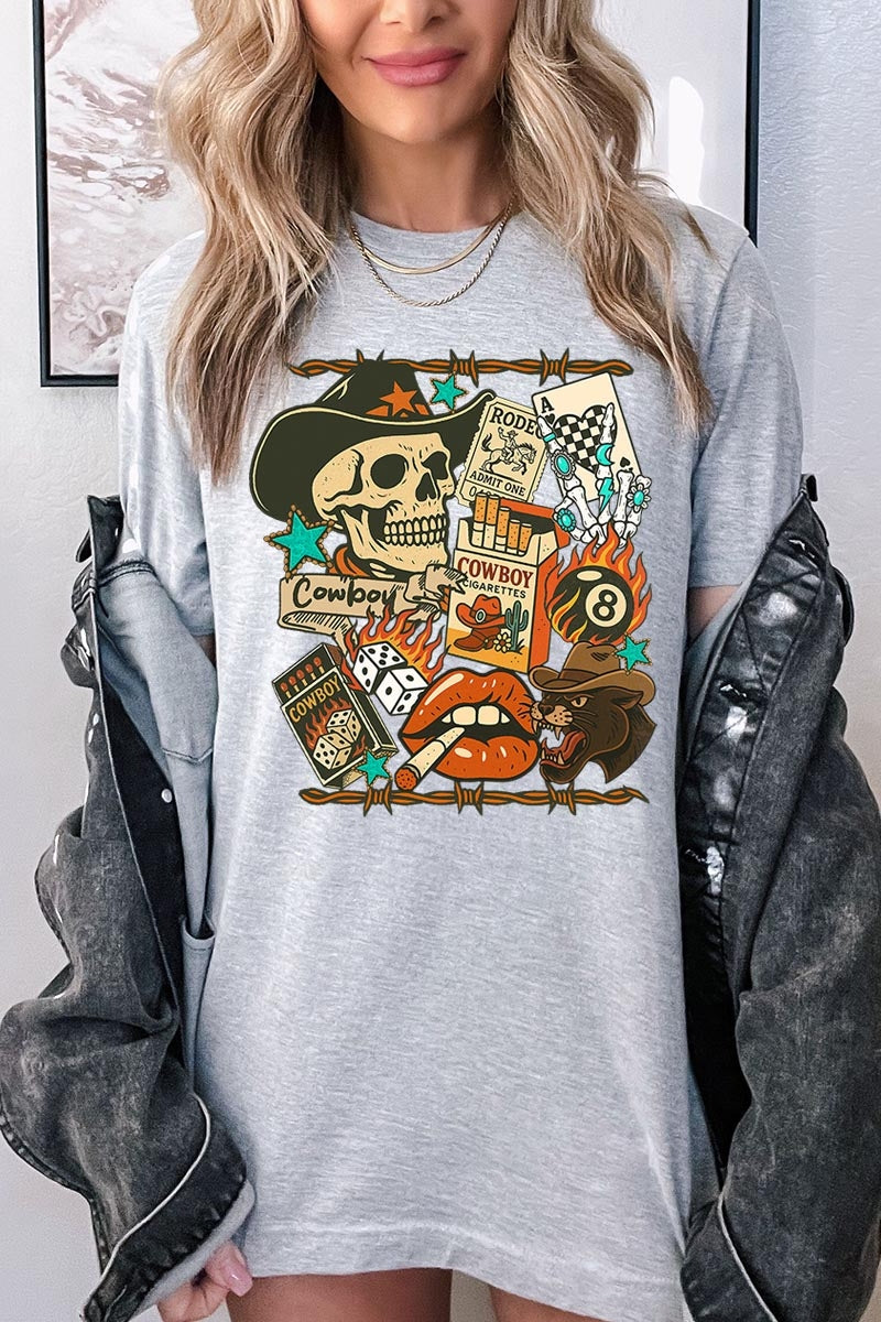 US3001P-E3096 Vintage Western Collage Graphic Plus Tee $16