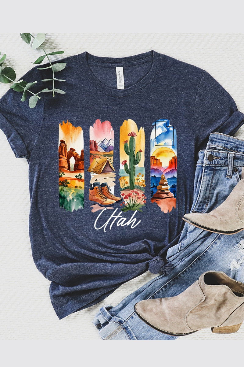 US3001-E3061UT Utah State Brushstroke Graphic Tee $12.5