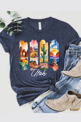 US3001P-E3061UT Utah State Brushstroke Graphic Plus Tee $16