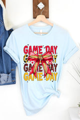 US3001P-E3091 Red Yellow Football Game Day Bow Graphic Plus Tee $16