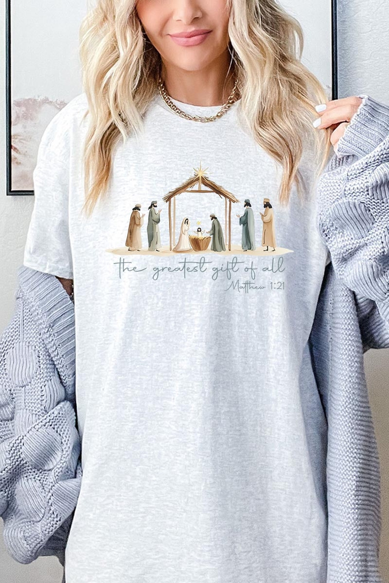 5000-E3183 Nativity Gift Graphic Heavy Cotton Tee $9