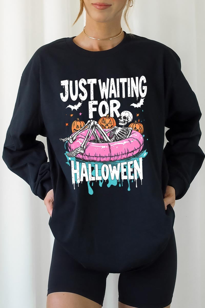 UL240P-E3138 Just Waiting For Halloween Plus Long Sleeve Tee $17