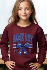 UL180B-E3065Z Blue Game Day Football Bow Kids Graphic Sweatshirt $20