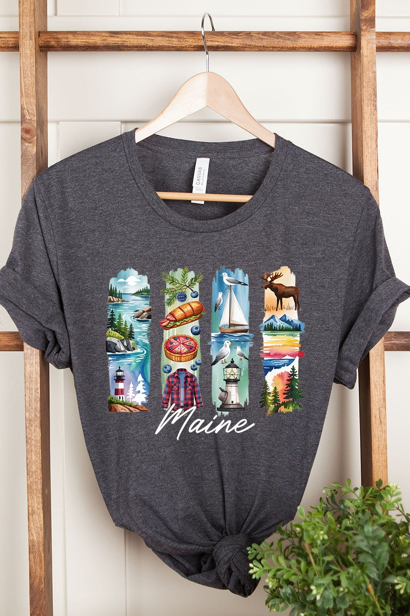 US3001-E3061ME Maine State Brushstroke Graphic Tee $12.5