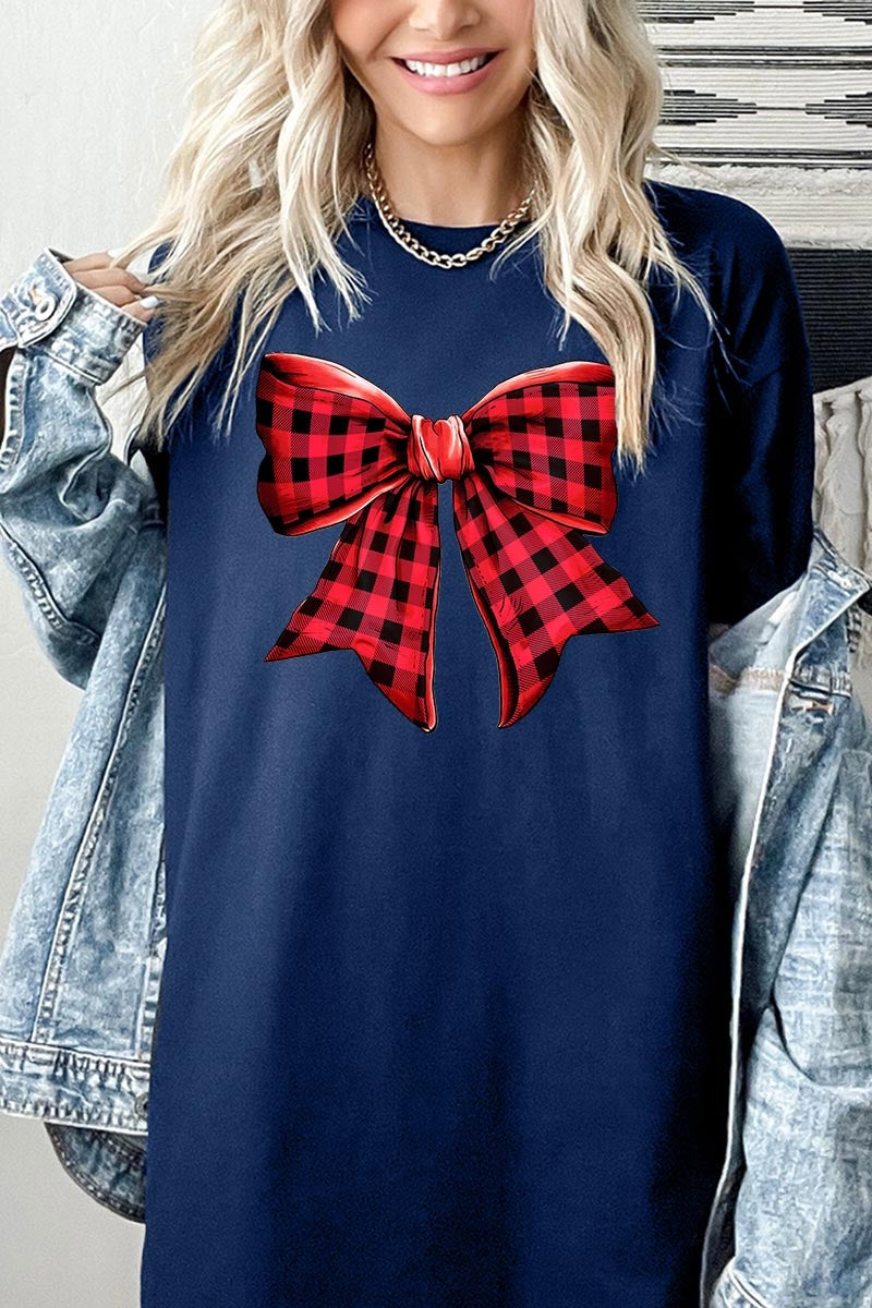 5000P-E3198 Red Buffalo Plaid Bow Graphic Plus Heavy Cotton Tee $12.75