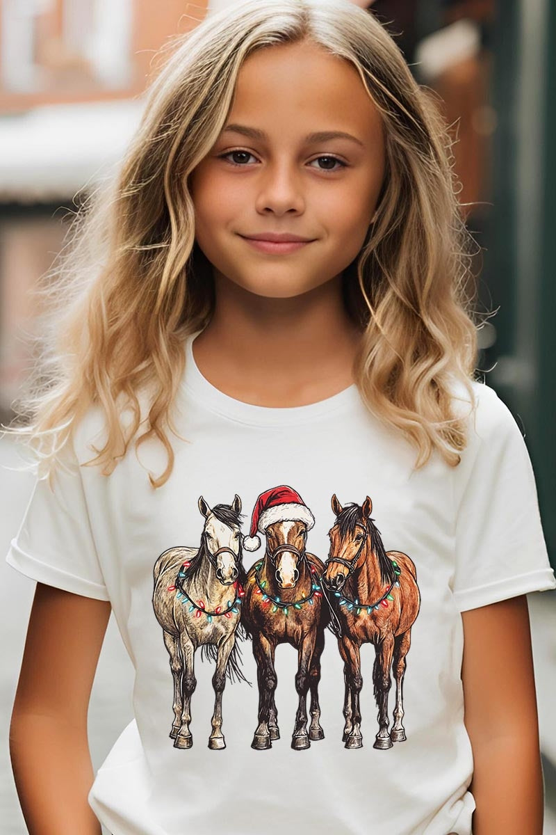 US3001Y-E3182Z Christmas Horses Kids Graphic Tee $11