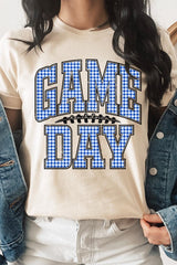 US3001P-E3130 Blue Gingham Game Day Graphic Plus Tee $16