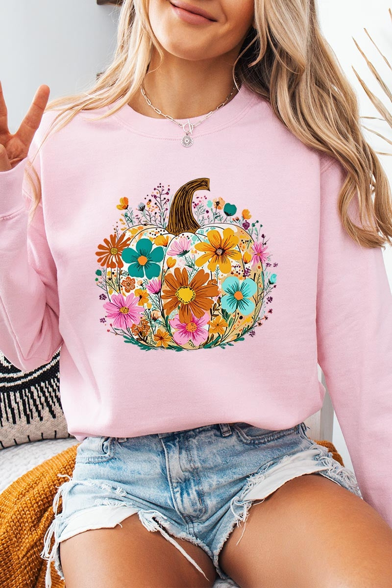 UL180-E3118 Floral Pumpkin Graphic Sweatshirt $20