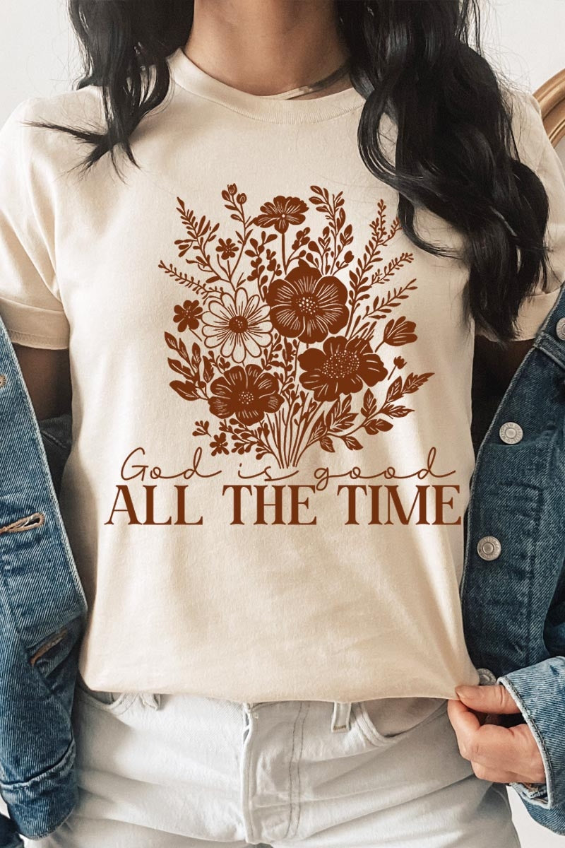 US3001P-E3116 God Is Good Floral Graphic Plus Tee $16