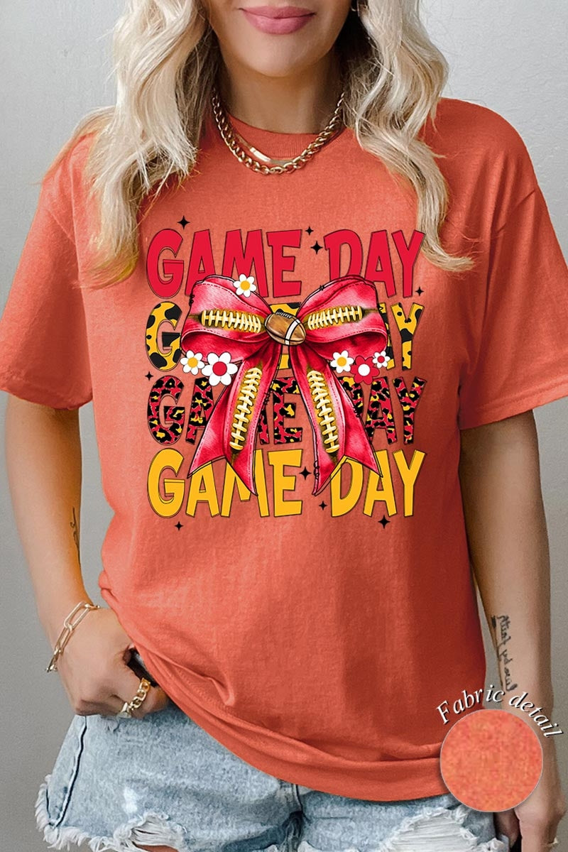 5000P-E3091 Red Yellow Football Bow Plus Heavy Cotton Tee $12.75