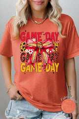 5000-E3091 Red Yellow Football Game Day Bow Heavy Cotton Tee $9