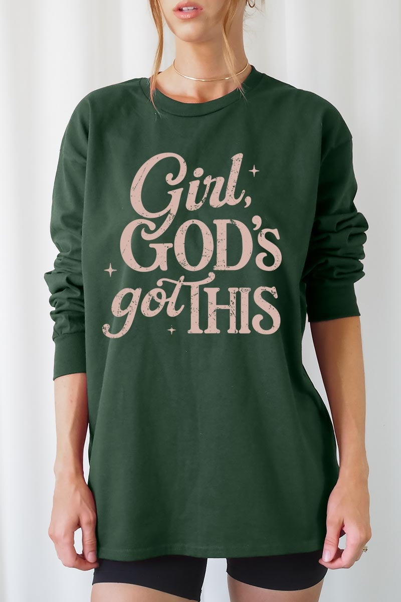 UL240-E3102 Girl, Godu2019s Got This Graphic Long Sleeve Tee $13.75
