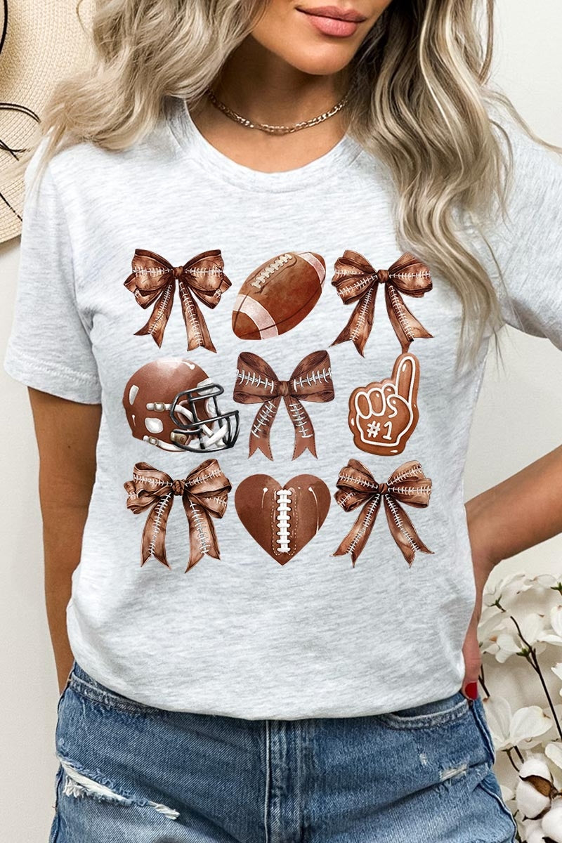 US3001P-E3054 Cute Football and Bow Graphic Plus Tee $16