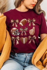 US3001-E3054 Cute Football and Bow Graphic Tee $12.5