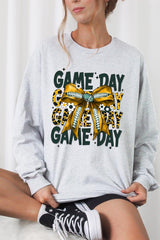 UL240-E3090 Yellow Football Game Day Bow Long Sleeve Tee $13.75