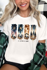 US3001-E3204 Savior Is Born Nativity Graphic Tee $12.5