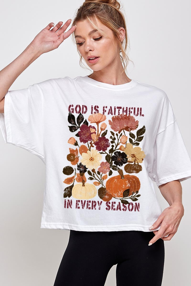CTS-E3171 Faithful In Every Season Graphic Relaxed Crop Top $11