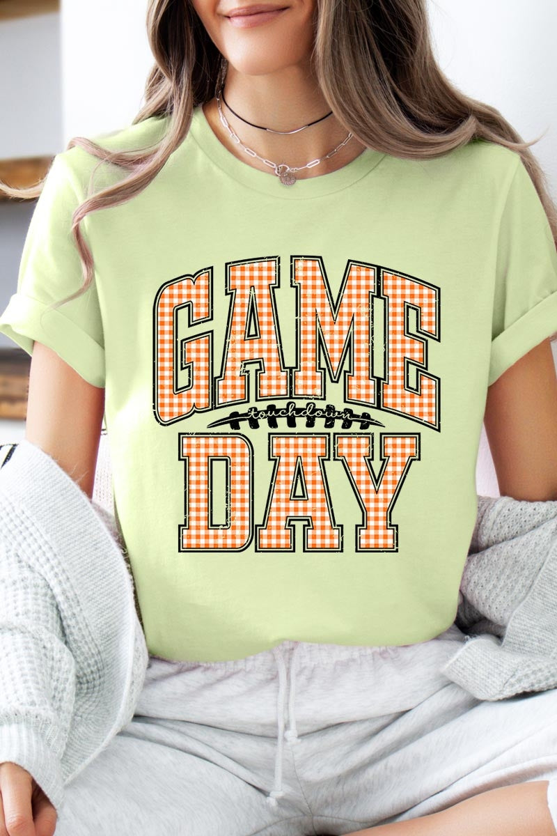 US3001P-E3129 Orange Gingham Game Day Graphic Plus Tee $16