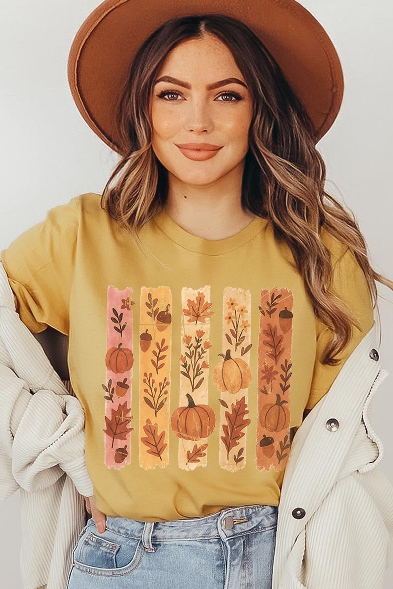 US3001-E3110 Brushstroke Boho Fall Graphic Tee $12.5